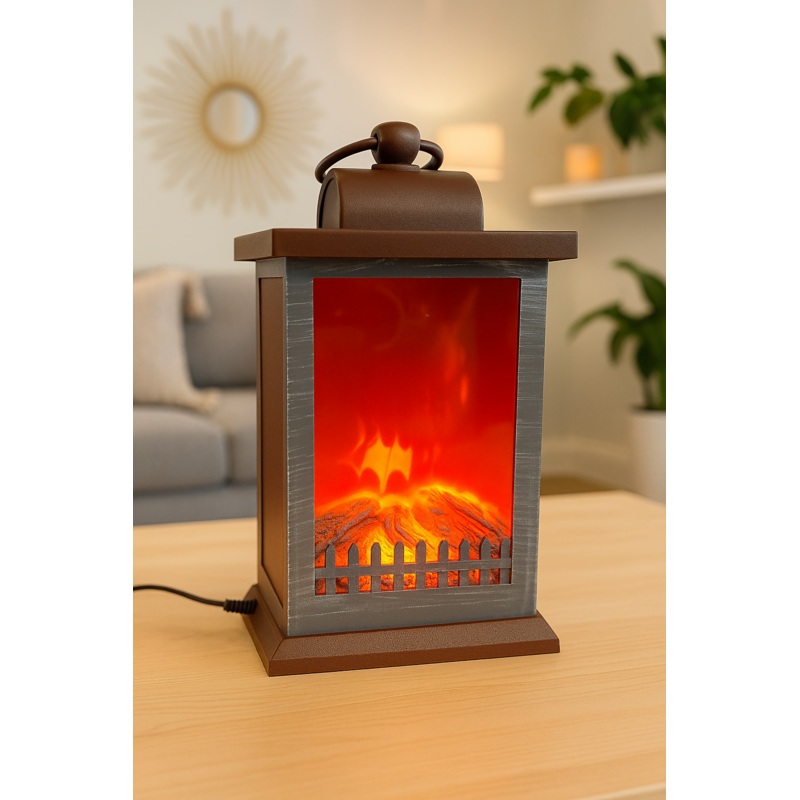 Vintage LED Fireplace Lantern  Decorative Flameless Tabletop Light for Home Ambience & Cozy Decor