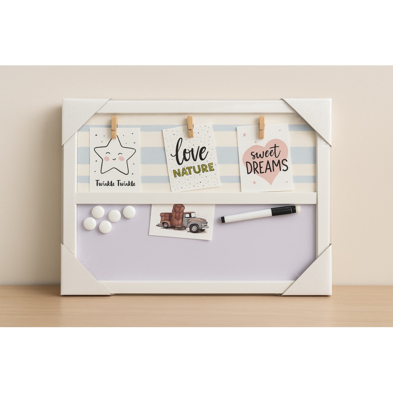 Magnetic Whiteboard and Pinboard Combo  Wall Mount Message Board with Clips, Markers & Magnets