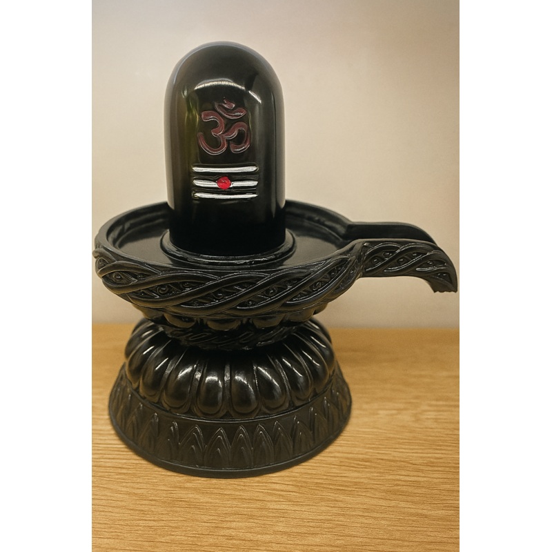 Shiva Lingam Idol with Om Symbol  Black Stone Look Shivling for Puja & Home Temple Decor
