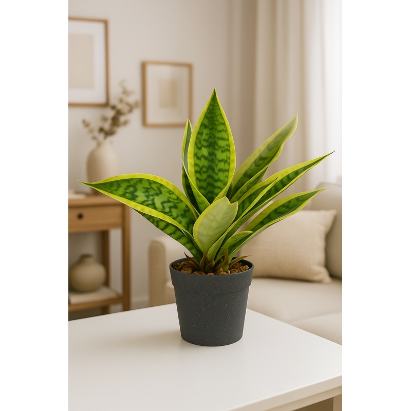 Decorative Artificial Snake Plant in Black Pot (1 PC)