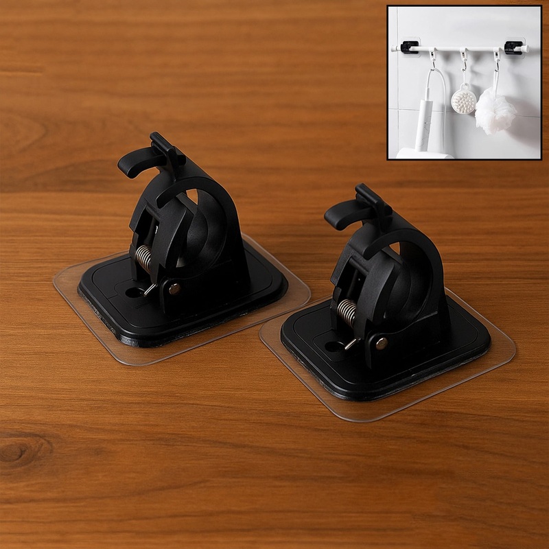 Heavy-Duty Wall-Mount Clip with Transparent Adhesive Base (2 Pc)