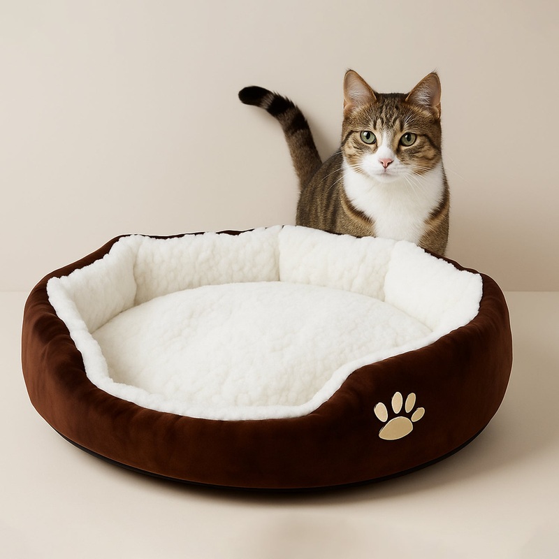 Luxury Soft Plush Round Pet Bed for Cats and Small Dogs (1 Pc)