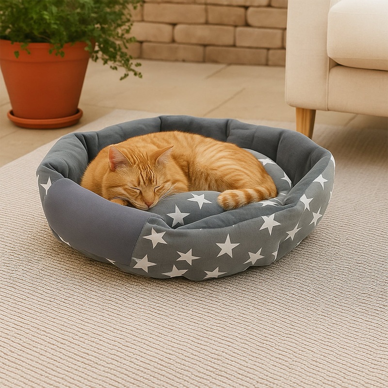 Medium Size Star Pattern Soft & Cozy Round Pet Bed (1 Pc)