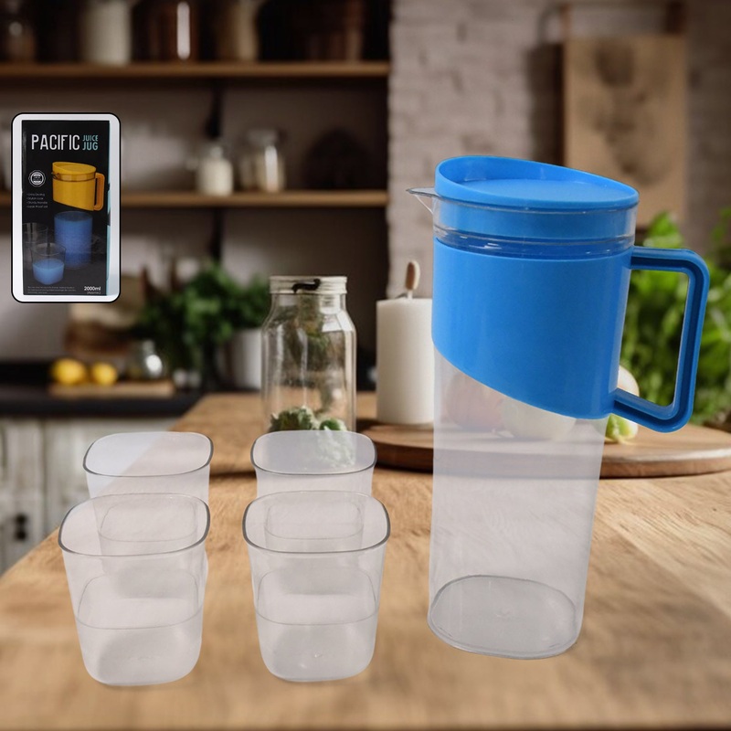 Transparent Stylish Premium Jug with Elegant Handle (2000 ML Jug Approx & 4 Pcs Plastic Glass)