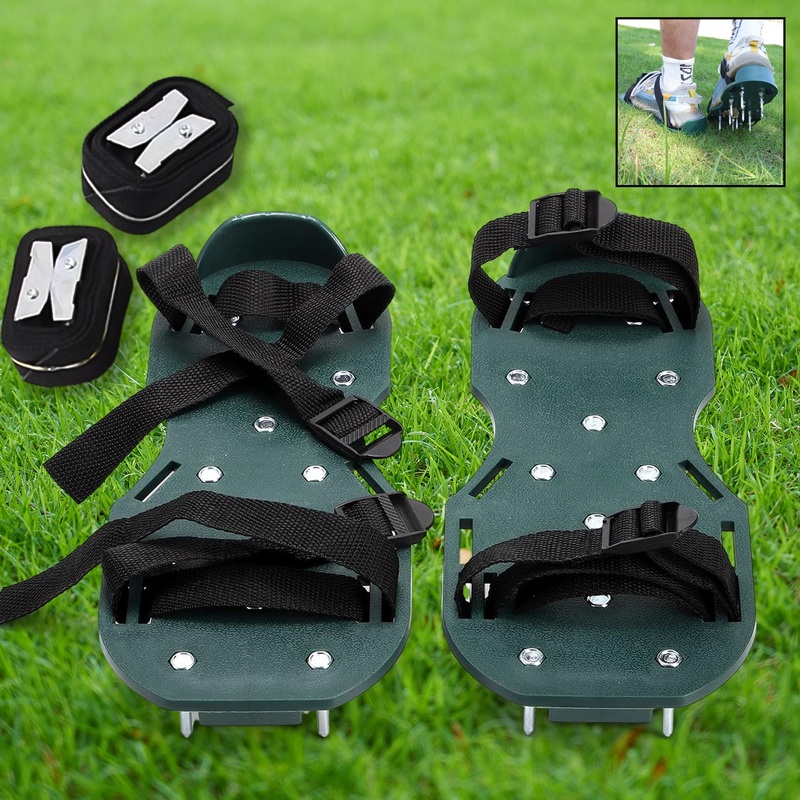 Lawn Aerator Spiked Sandals  Green Studded Garden Grass Shoes (1 Pair)