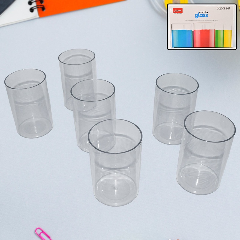 Apex Everyday Plastic Glass Set  6 Pieces Lightweight & Unbreakable