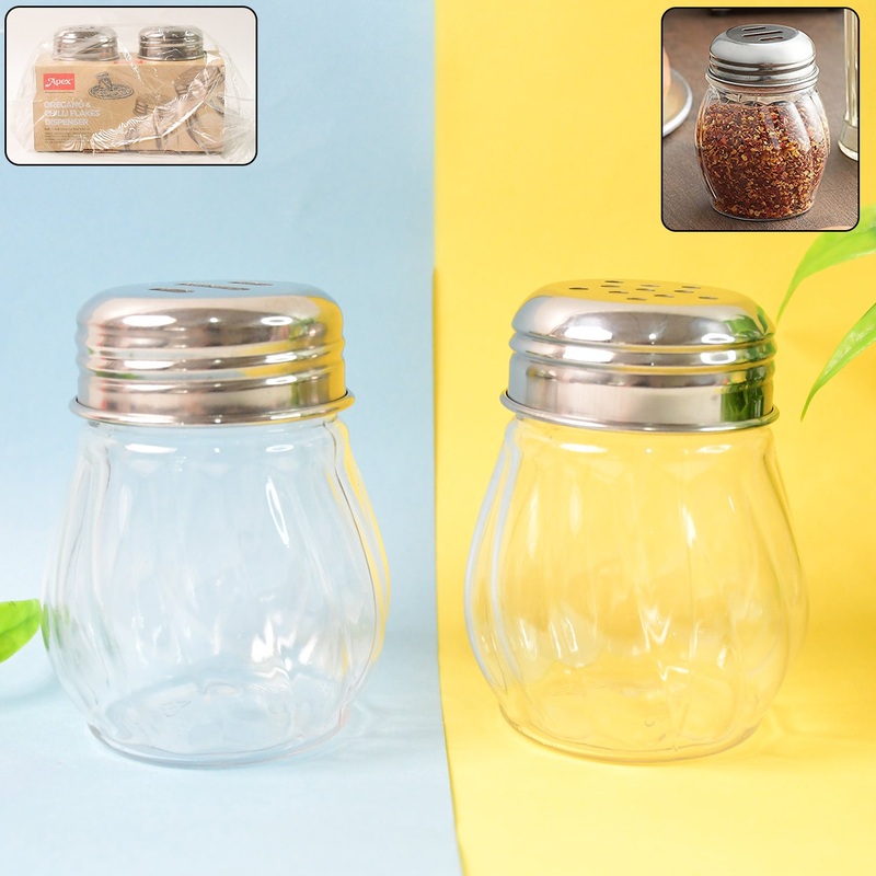 Apex Oregano & Chilli Flakes Dispenser Set  2 Pcs Plastic Spice Shaker with Stainless Steel Lid