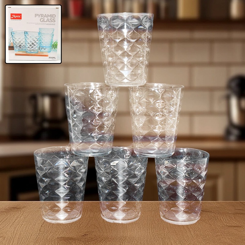 Apex Pyramid Design Unbreakable Plastic Glass  300 ML
