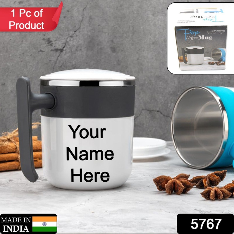 Customize Stainless Steel Insulated Coffee/Tea Mug with Lid  Double Wall Hot Beverage Travel Cup, Milk Mug for Office & Home Use (1 Pc)