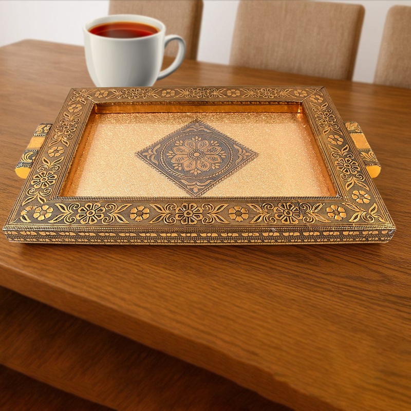 Premium Antique-Style Rajwadi Decorative Serving Tray  40x26 cm