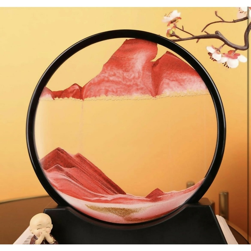 Crimson Horizon Rotating Sand Art Frame for Home Decor