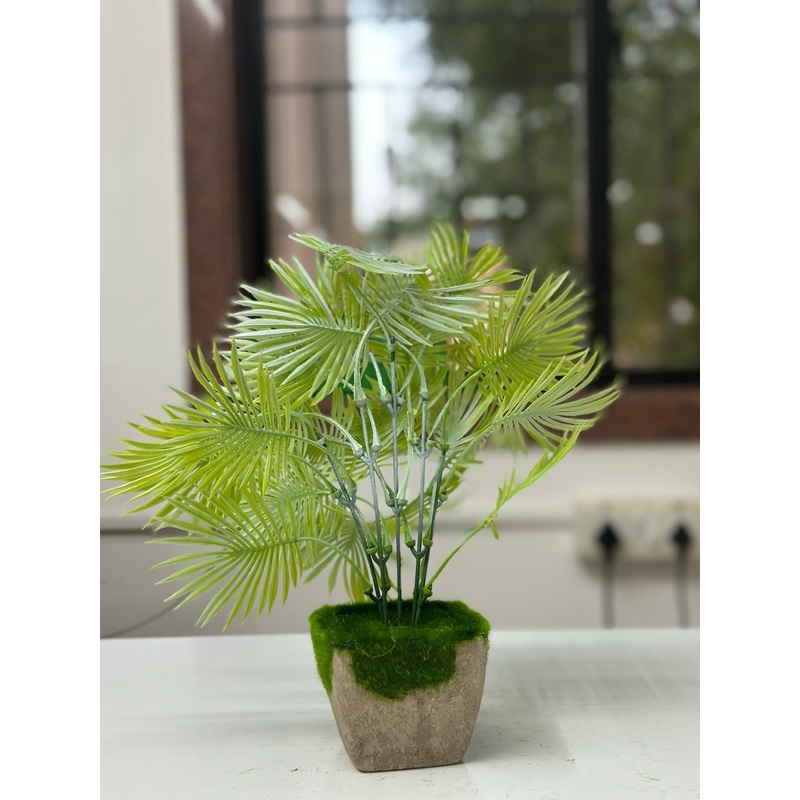 Tropical Breeze Faux Palm in Moss-Base Cement Planter