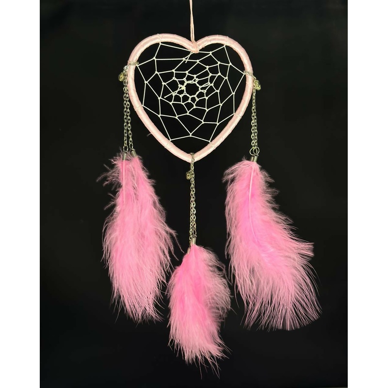 Heart thread hanging small dream catcher pink