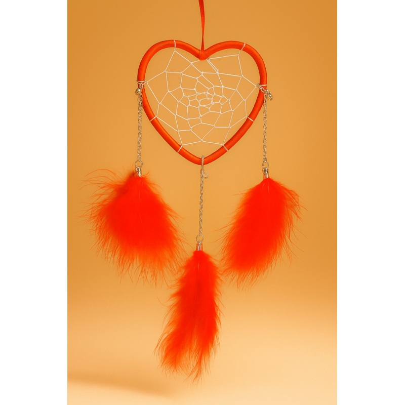 Heart thread hanging small dream catcher red