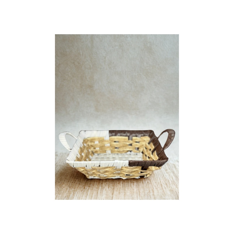 Rustic Charm Handwoven Storage Basket  Dual-Tone Square with Handles