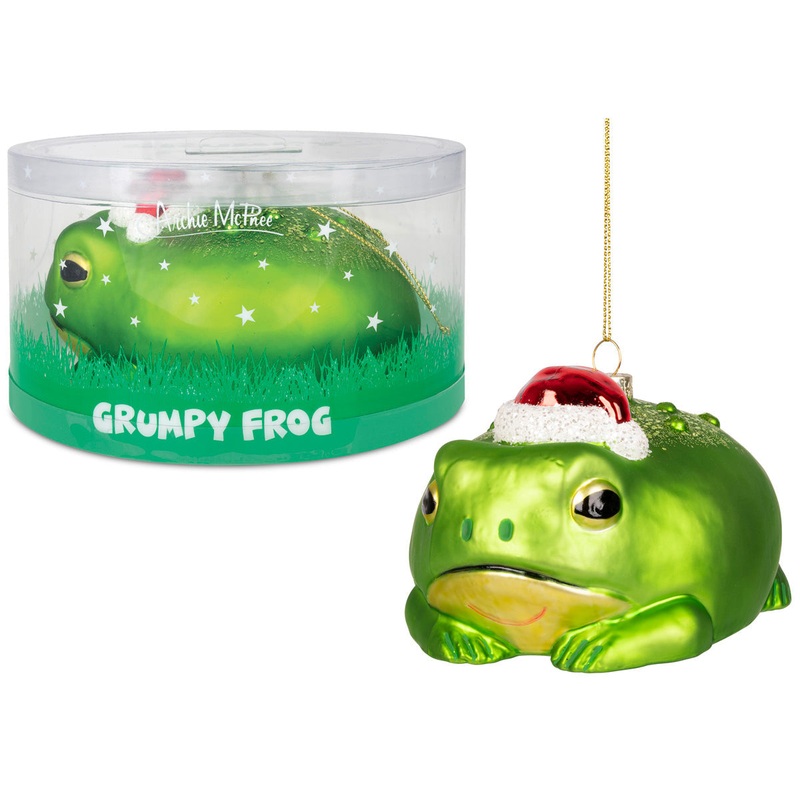 Grumpy Frog Hand-Blown Glass Ornament