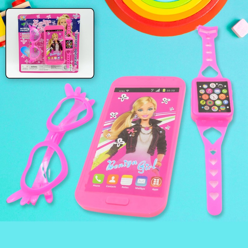 Barbiee Musical Phone, Watch & Glasses Set for Girls  ABS Calling Toy (3-Piece, Battery Not Included)