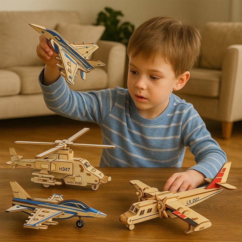 3D Wooden Aircraft Puzzle DIY Assembly Kit (Mix Design  1 Set)