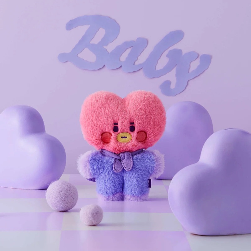 BT21 TATA BABY Flat Fur Purple Heart Standing Doll