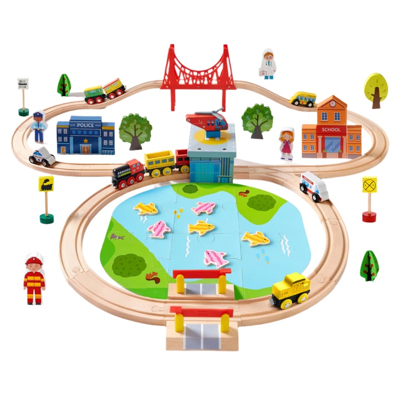Tiny Land Wooden Train Set 110 Pcs