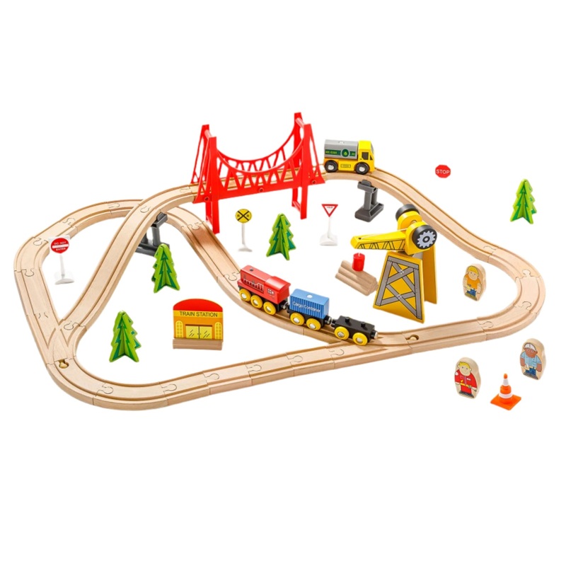 Tiny Land Wooden Track Trains 55 Pcs
