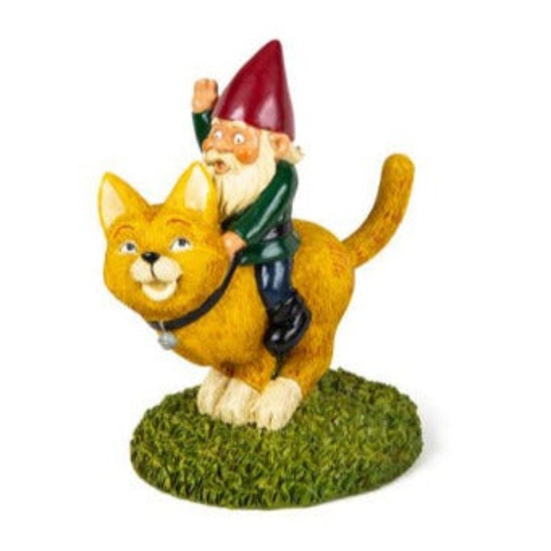 Garden Gnome Riding Cat
